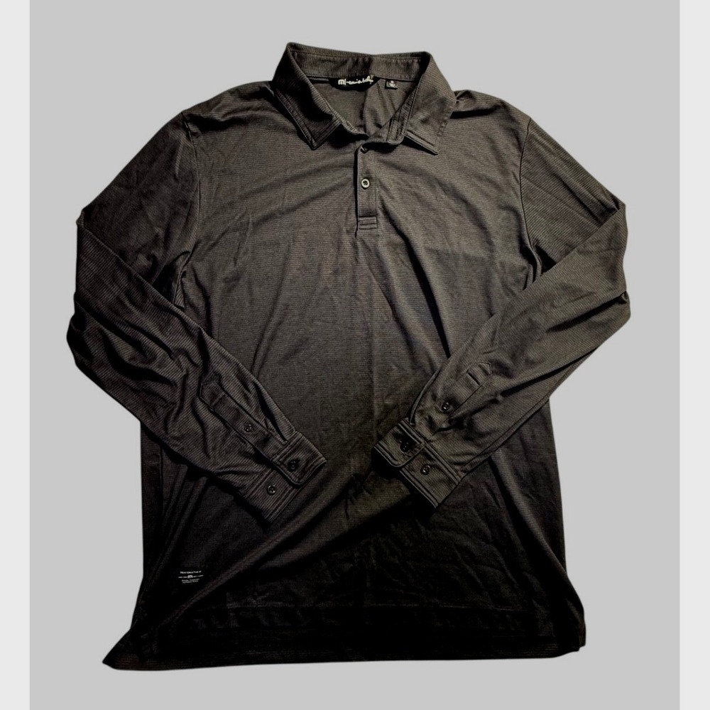 TravisMathew Mens XL Long Sleeve Polo Shirt Black-2119 Micro Stripe Golf-